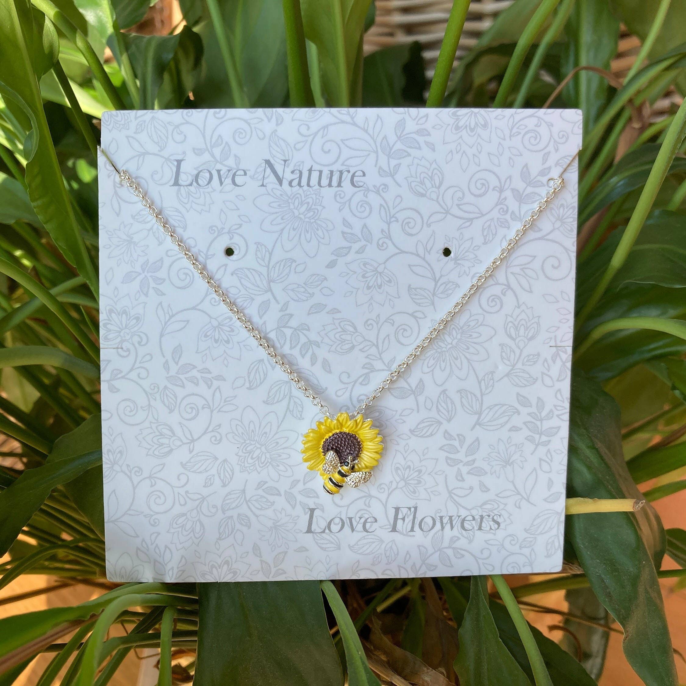 Sunflower & Bee Pendant Necklace