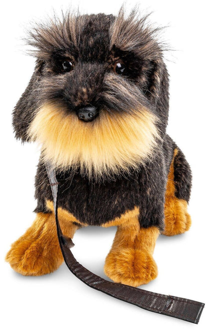 Wire-haired dachshund, sitting (with leash) - cuddly/plush toy