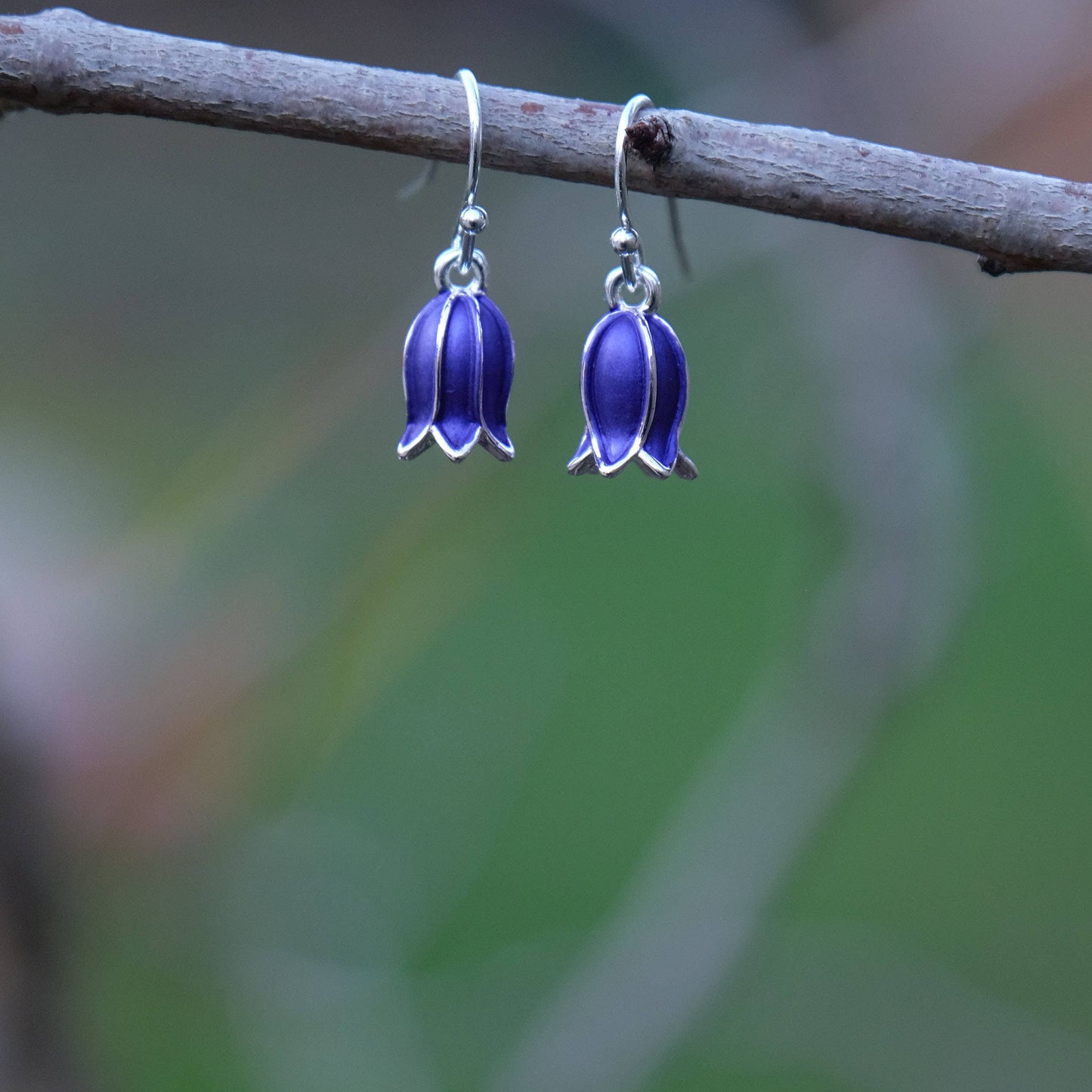 Silver-plated bluebell flower drop earrings