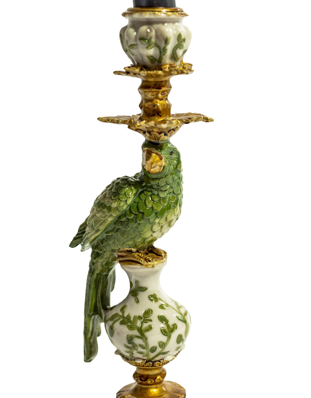 Antiqued Ornate Green/White Parrot Candle Holder - LH