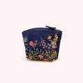 Embroidered Velvet Mini Pouch - Navy Floral Hedgerow