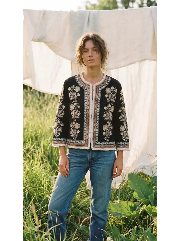 Boho Embroidered Jacket, Suzani Quilted Short Jacket