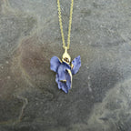 Iris Violet Blue Flower Pendant Necklace, Gold Plated