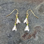 Snowdrop White Flower Gold Plated Drop Hook Earrings