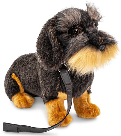 Wire-haired dachshund, sitting (with leash) - cuddly/plush toy