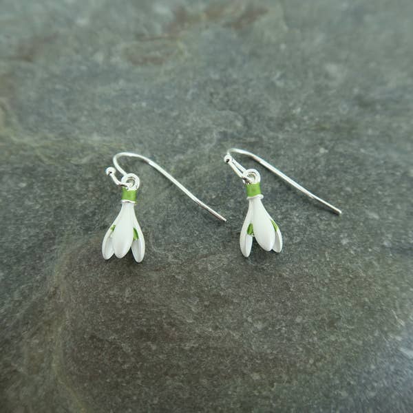 Snowdrop Flower Single Drop Earrings, Silver Plated