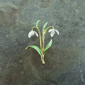 Gold-plated white snowdrop flower brooch