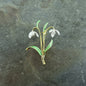 Gold-plated white snowdrop flower brooch