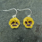 Pansy Yellow Flower Drop Earrings, Silver Plated
