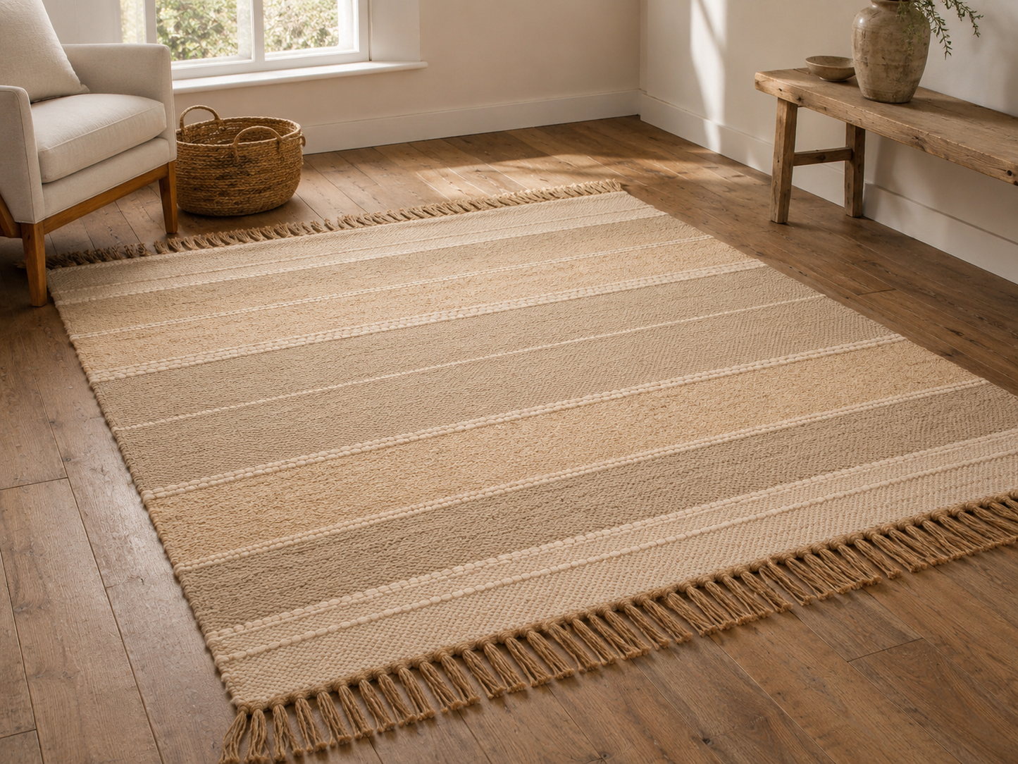 Natural Slubweave Cotton & Jute Rug – Beige & Cream