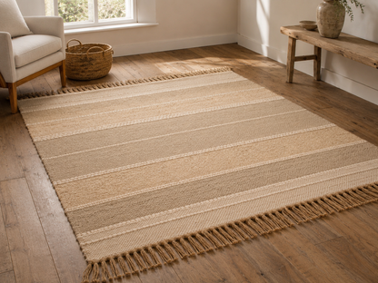 Natural Slubweave Cotton & Jute Rug – Beige & Cream