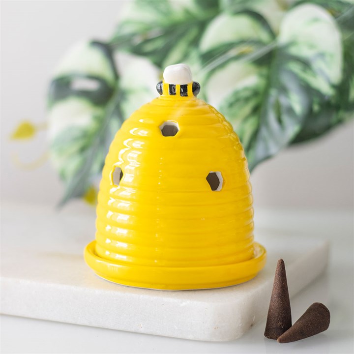 Yellow ceramic beehive incense cone holder