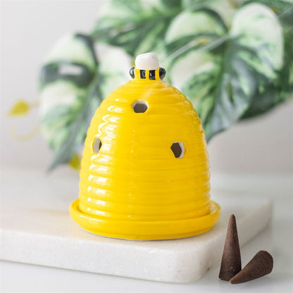 Yellow ceramic beehive incense cone holder