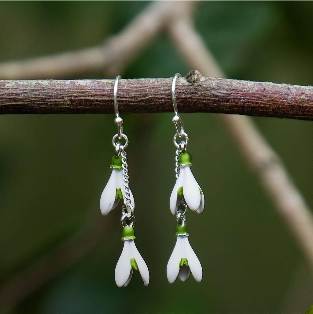 Snowdrop Double Drop Earrings, Silver Plated