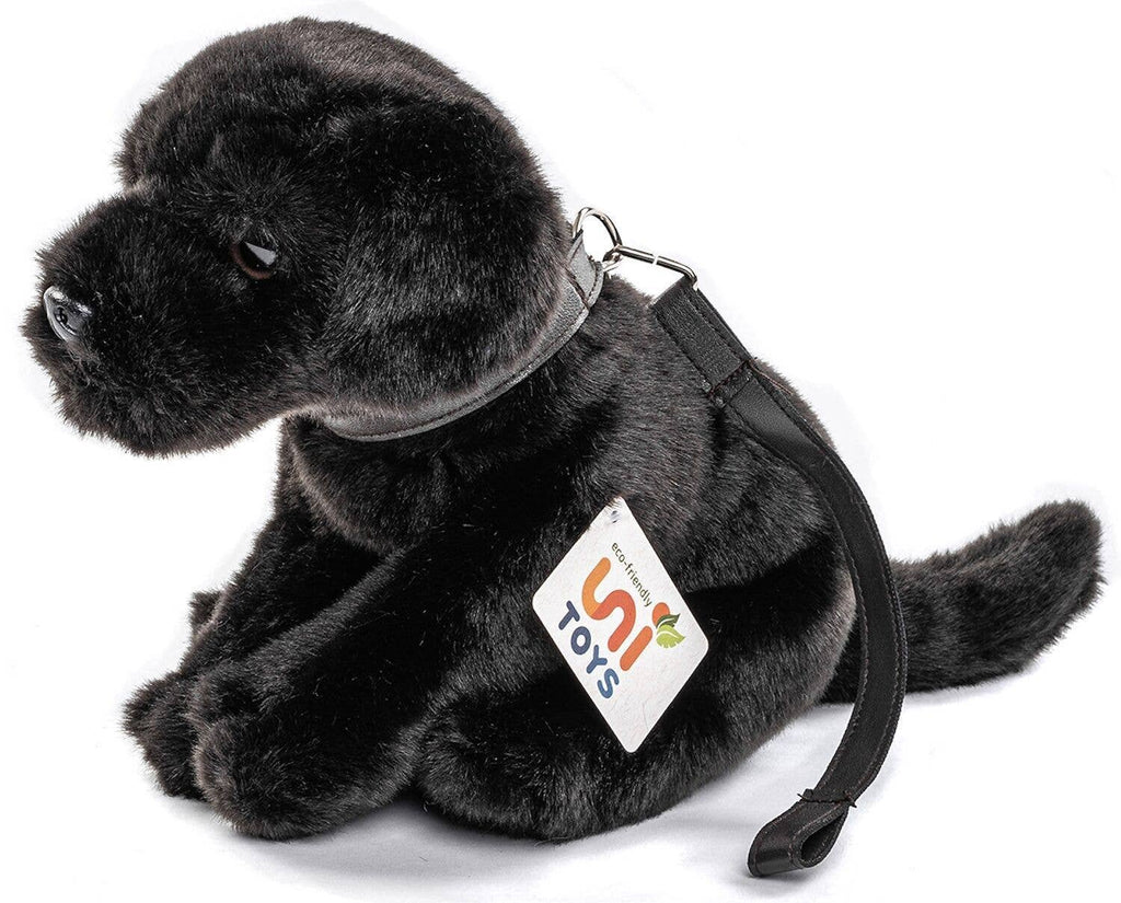 Labrador puppy (black), with leash - cuddly/plush toy