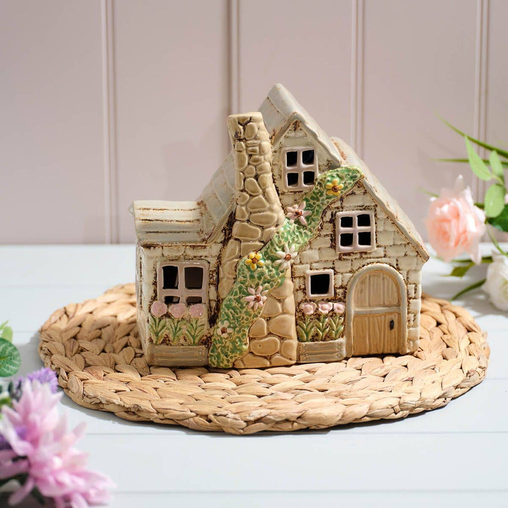 Cottage Garden Stoneware Double Cottage With Full Chimney And Embossed Details Candle Holder