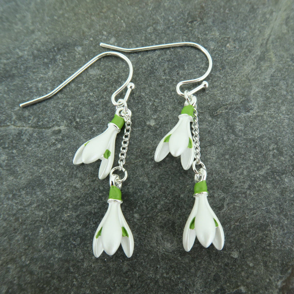 Snowdrop Double Drop Earrings, Silver Plated