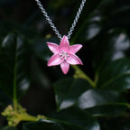Lily Pink Star Gazer Flower Pendant Necklace, Silver Plated