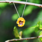 Pansy Yellow Flower Pendant Necklace, Silver Plated