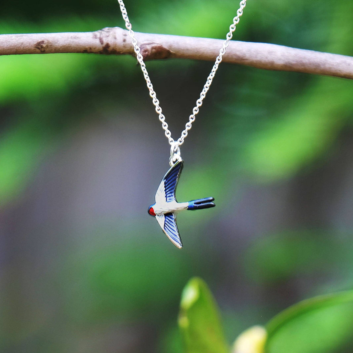 Swallow Bird In Flight Animal Necklace, Silver Plated