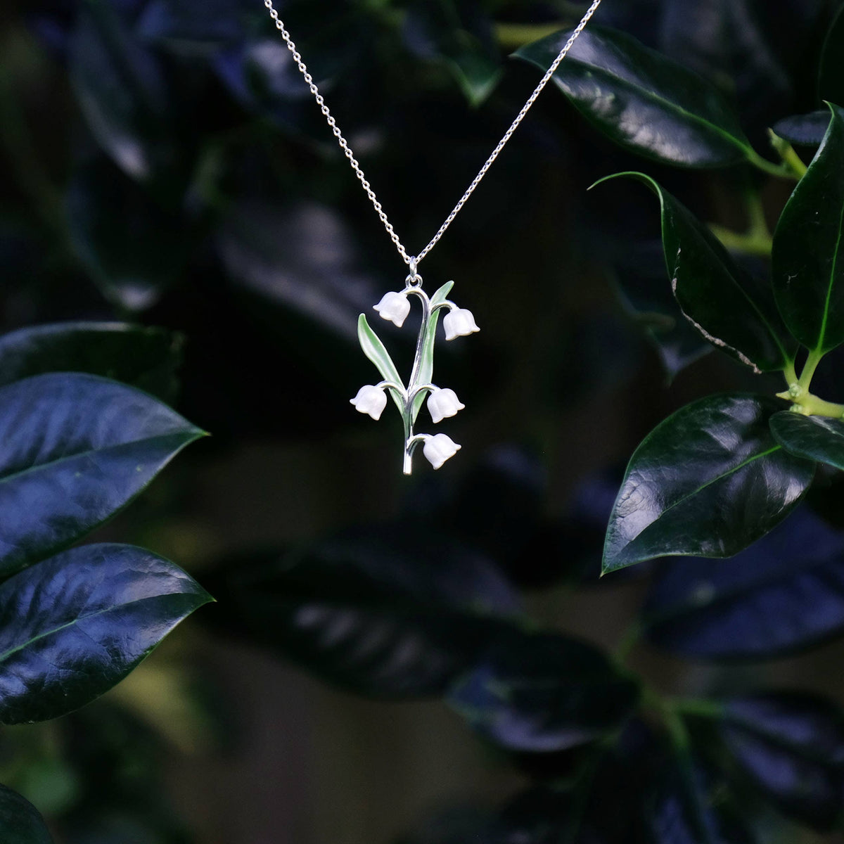 Lily of the Valley Flower Necklace, Silver Plated