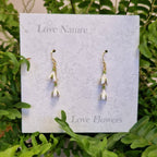 Snowdrop White Flower Gold Plated Drop Hook Earrings