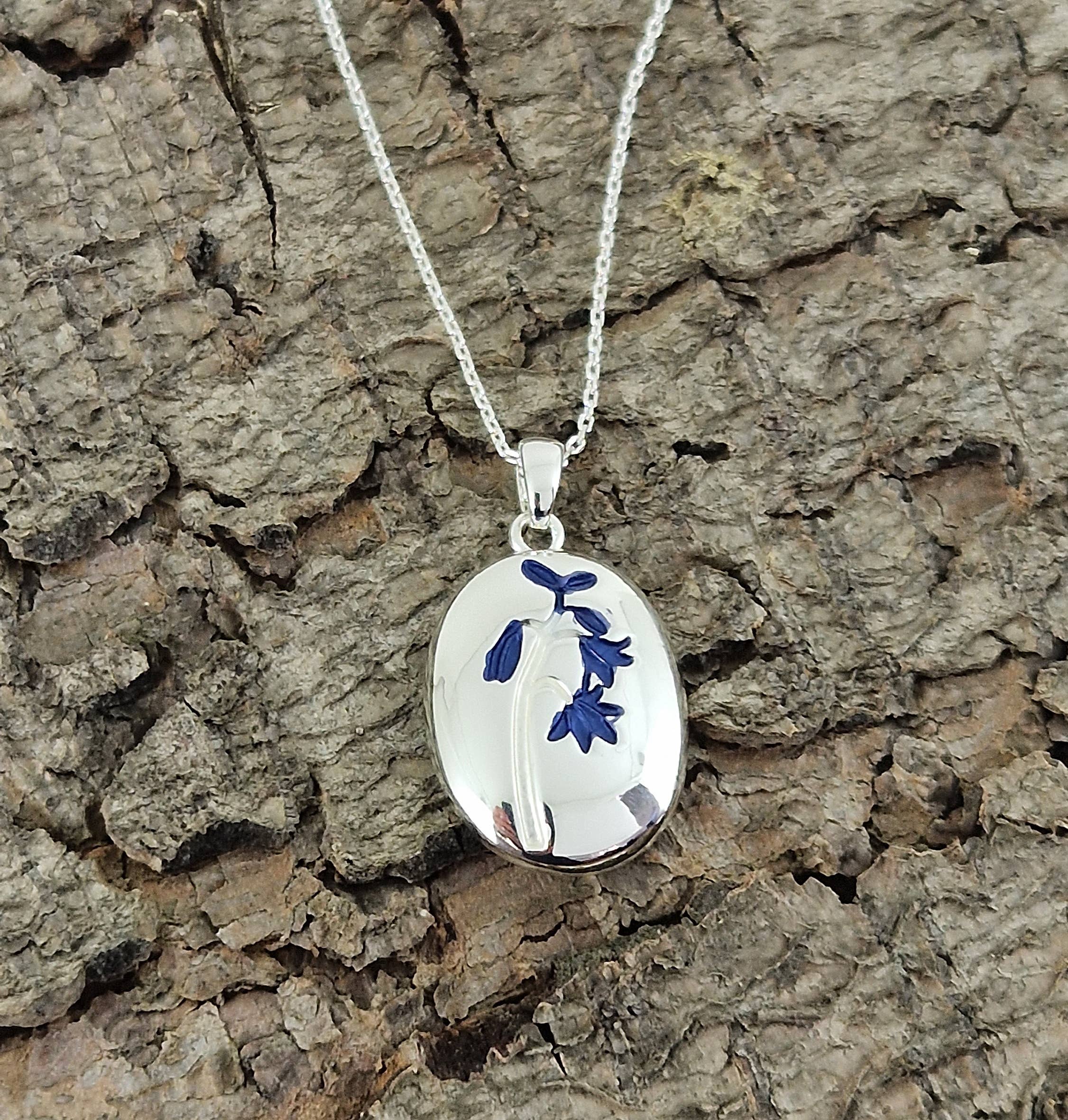 Polished silver-plated bluebell flower pendant necklace