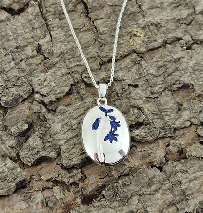 Polished silver-plated bluebell flower pendant necklace