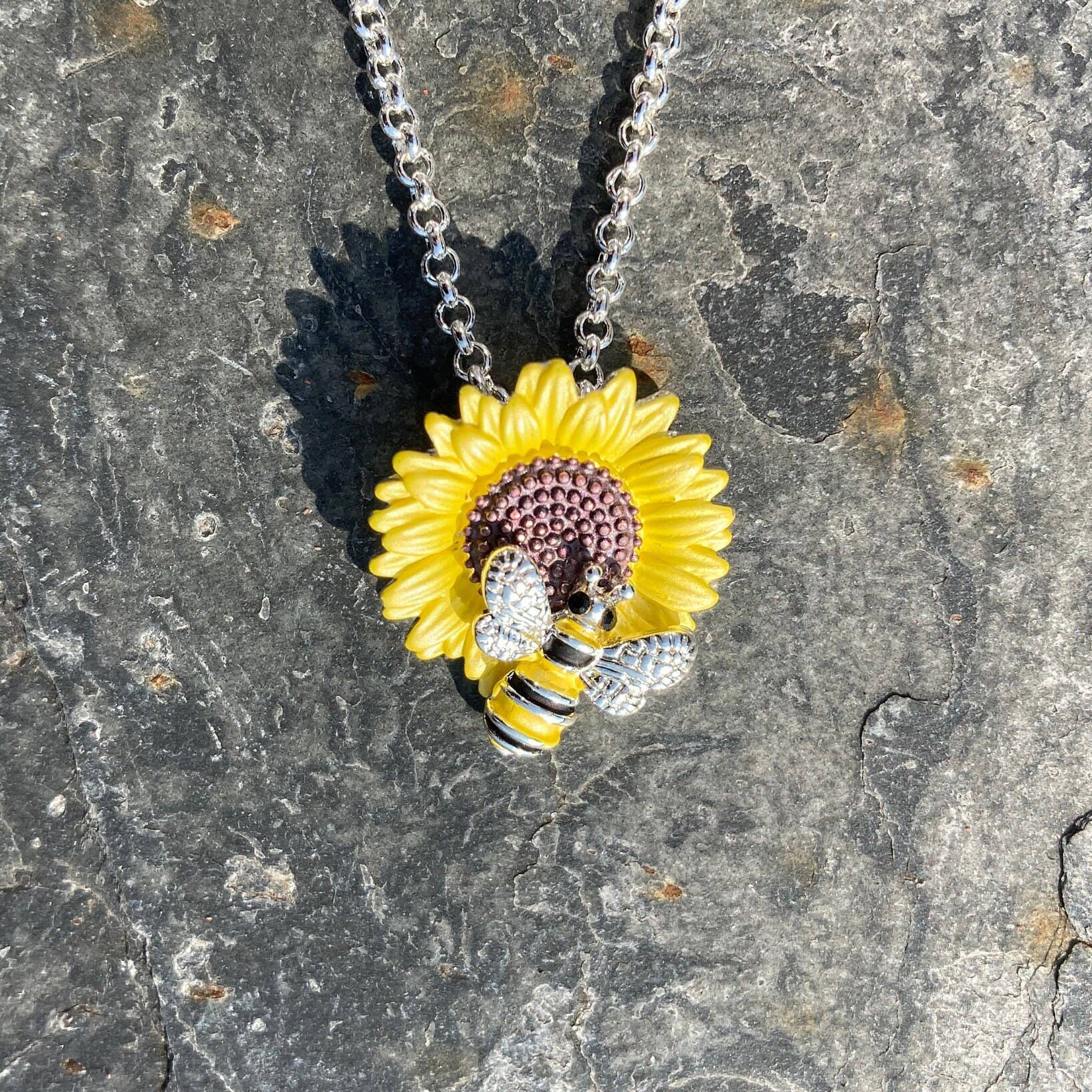 Sunflower & Bee Pendant Necklace