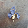 Iris Violet Blue Flower Brooch, Gold Plated