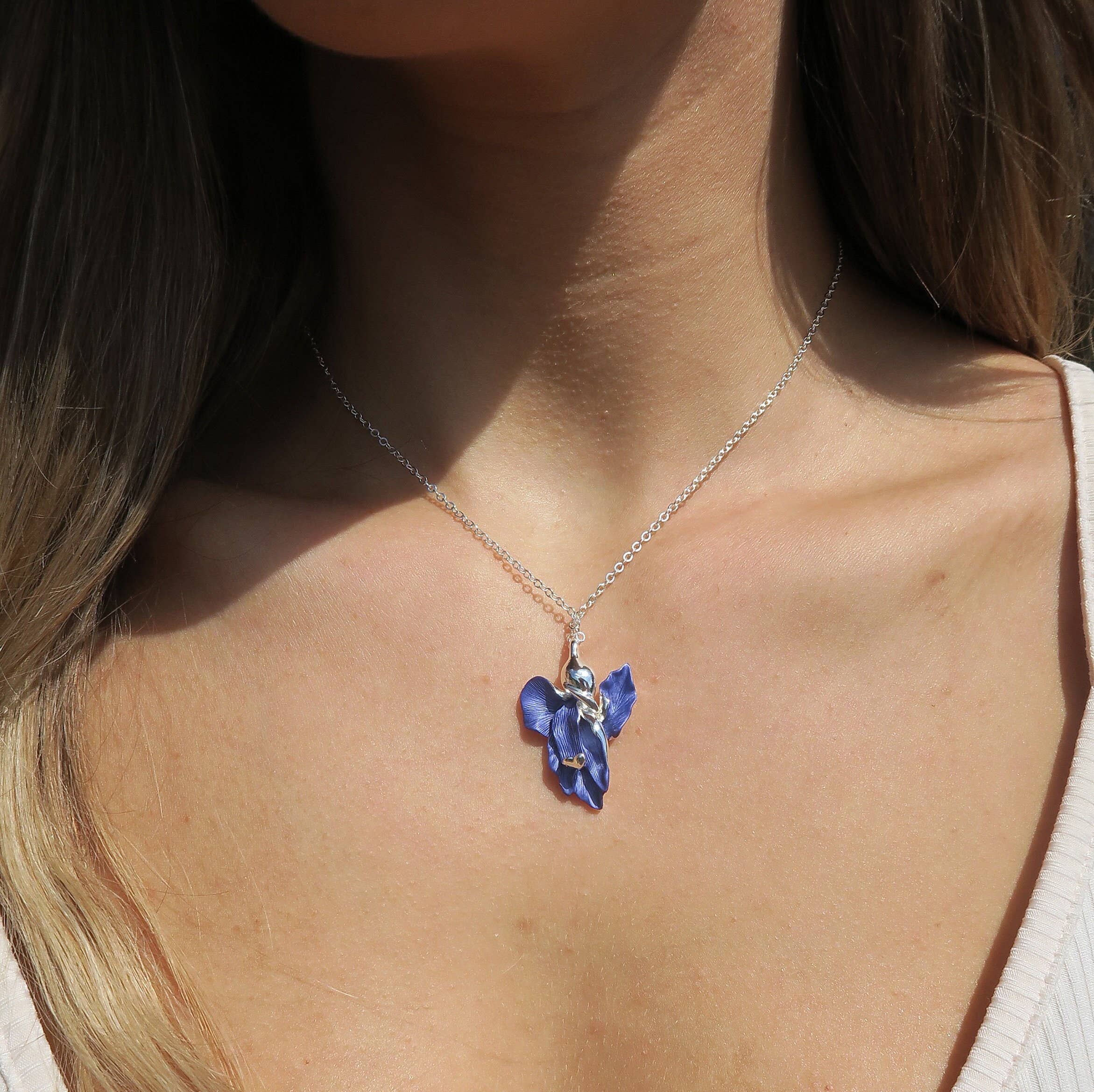 Iris Violet Blue Flower Pendant Necklace