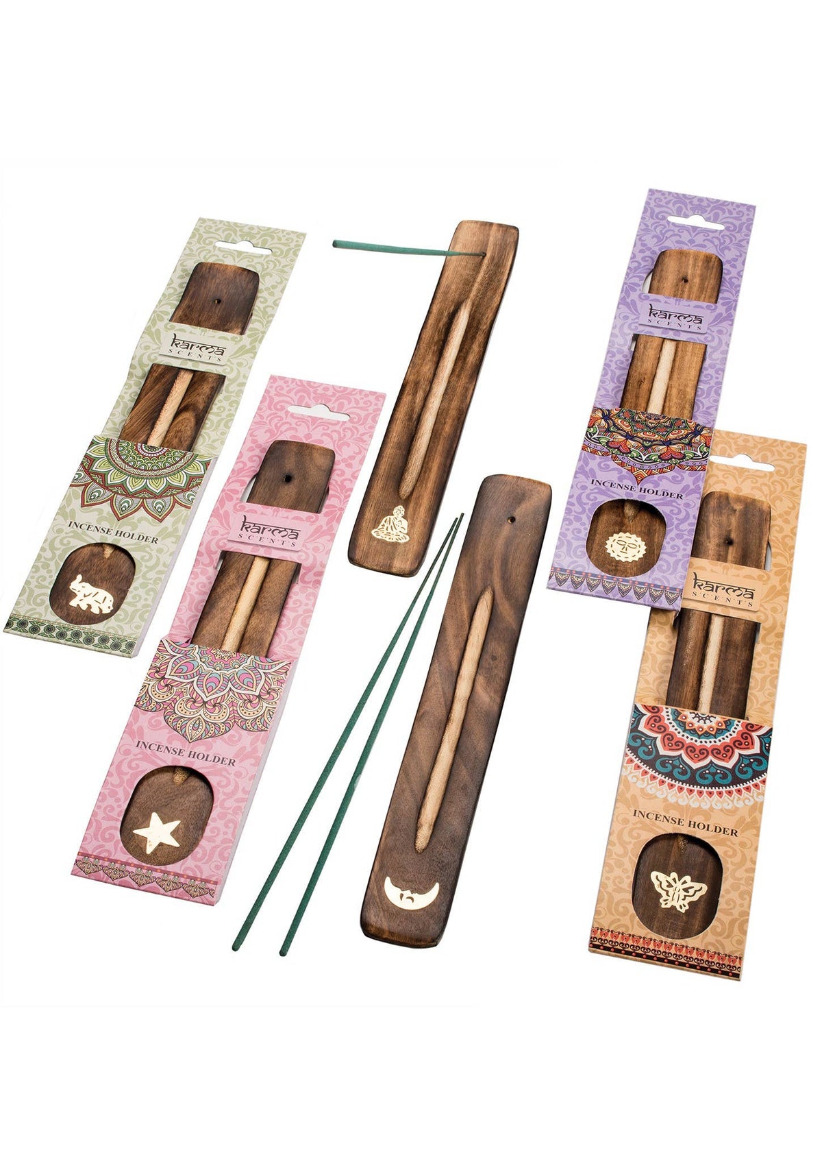 Namaste Scents Brass Inlay Mango Wood Incense Holder