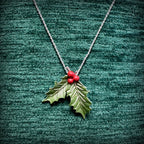Holly with Berries Christmas Necklace, Silver Plated