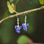 Iris Violet Blue Flower Drop Hook Earrings, Silver Plated