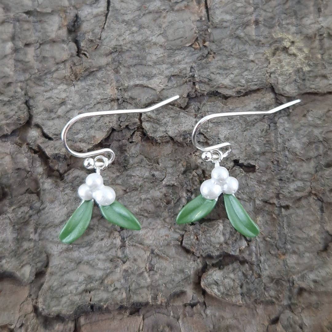 Mistletoe Christmas Drop Earrings, Silver Plated