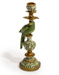 Antiqued Ornate Green/White Parrot Candle Holder - LH