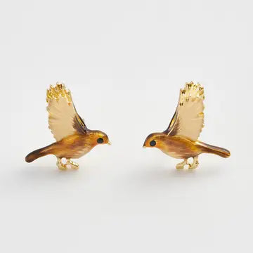 Fable England Enamel Flying Robin Stud Earrings