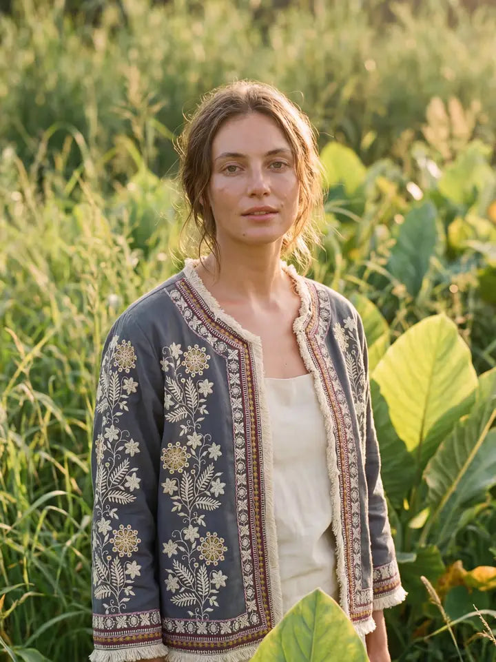 Boho Embroidered Jacket, Suzani Quilted Short Jacket