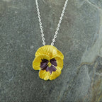 Pansy Yellow Flower Pendant Necklace, Silver Plated