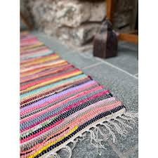 Handmade Multi Colour Cotton Rag Rug, Boho Kitchen Mat, Colourful Home Textile