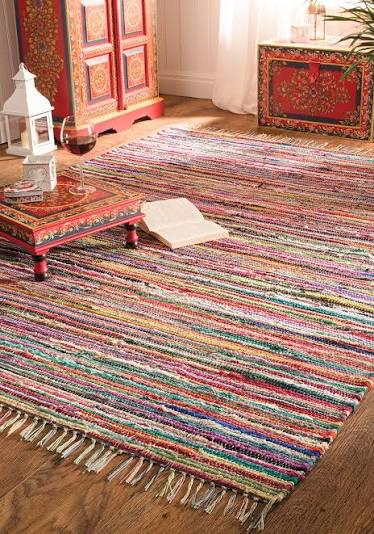 Handmade Multi Colour Cotton Rag Rug, Boho Kitchen Mat, Colourful Home Textile