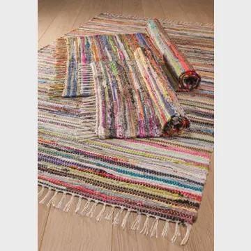 Handmade Multi Colour Cotton Rag Rug, Boho Kitchen Mat, Colourful Home Textile