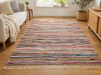 Handmade Multi Colour Cotton Rag Rug, Boho Kitchen Mat, Colourful Home Textile